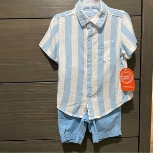 Wonder Nation NWT Toddler Boys Short Sleeve Striped Button Down w/ Shorts Set 2T